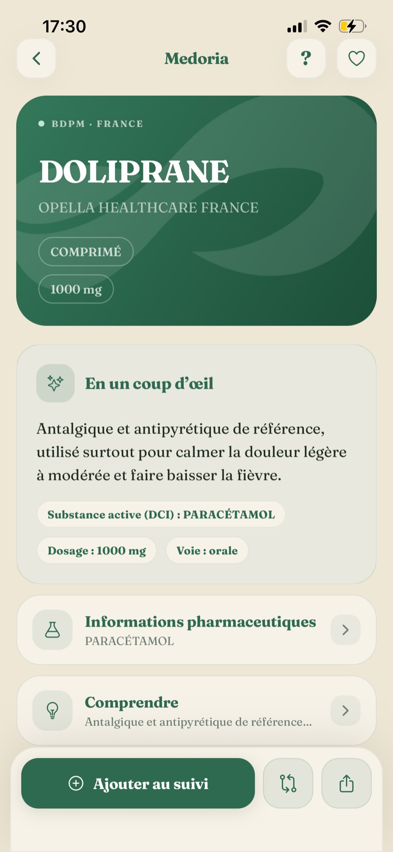 Fiche médicament Doliprane 1000 mg