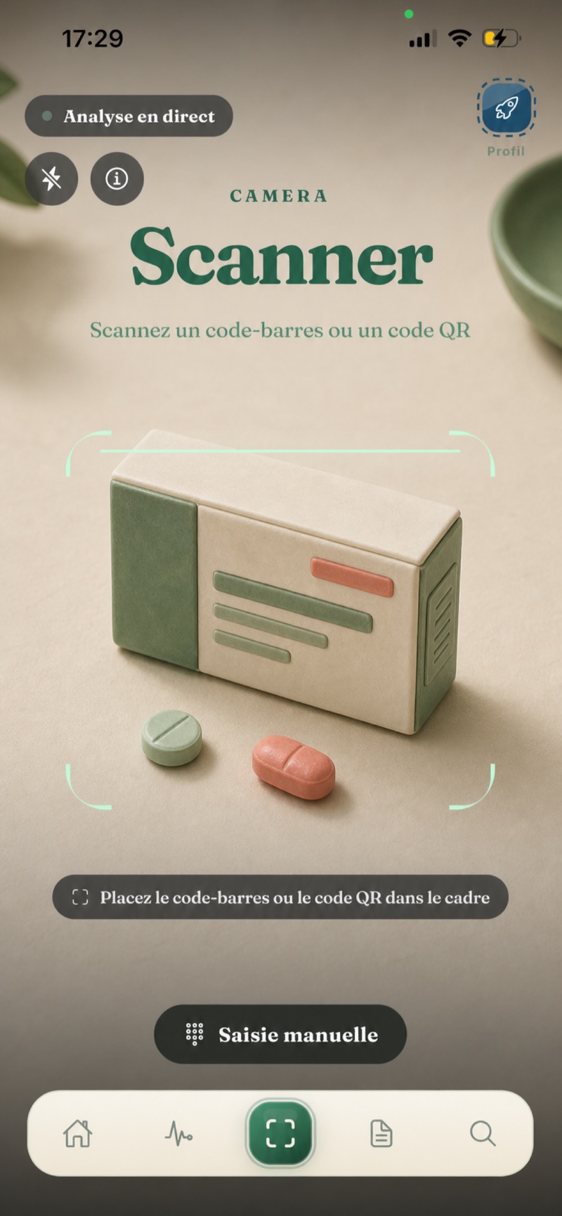 Écran de scan d'un code-barres médicament